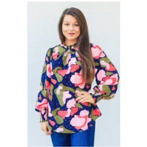 Jodifl Palmer Printed Polyester Top Multicolored Long Sleeve medium (bin FF99)
